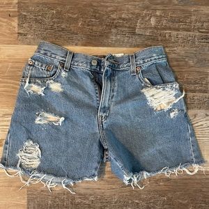 Distressed jean shorts